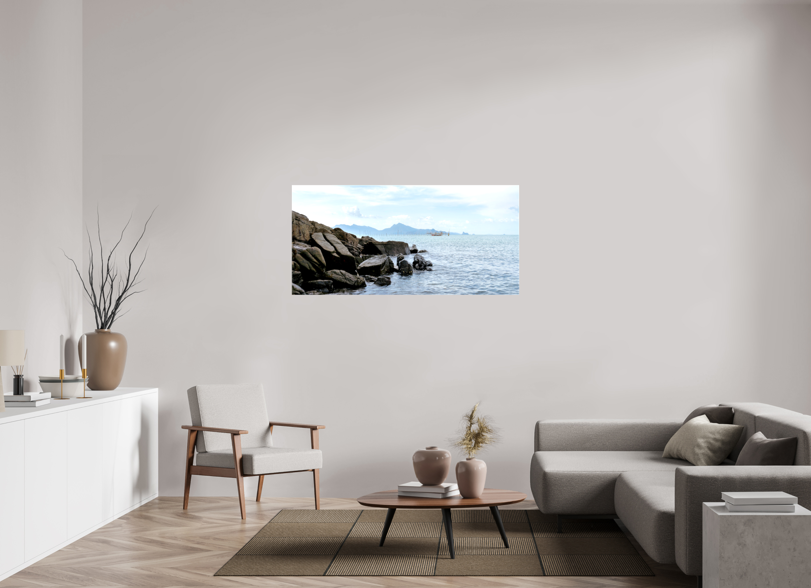 146.1 x 70 cm, Canvases Unframed Black Rocks