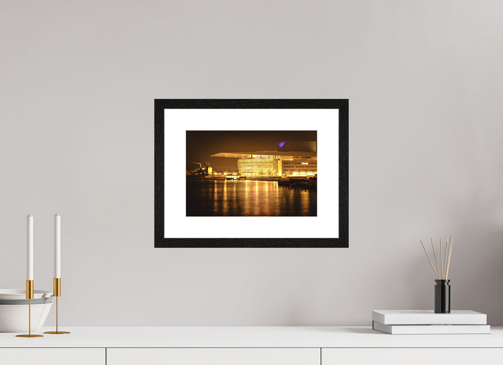 30 x 20 cm, Smooth Natural Paper Print with Frame Operaen at Night