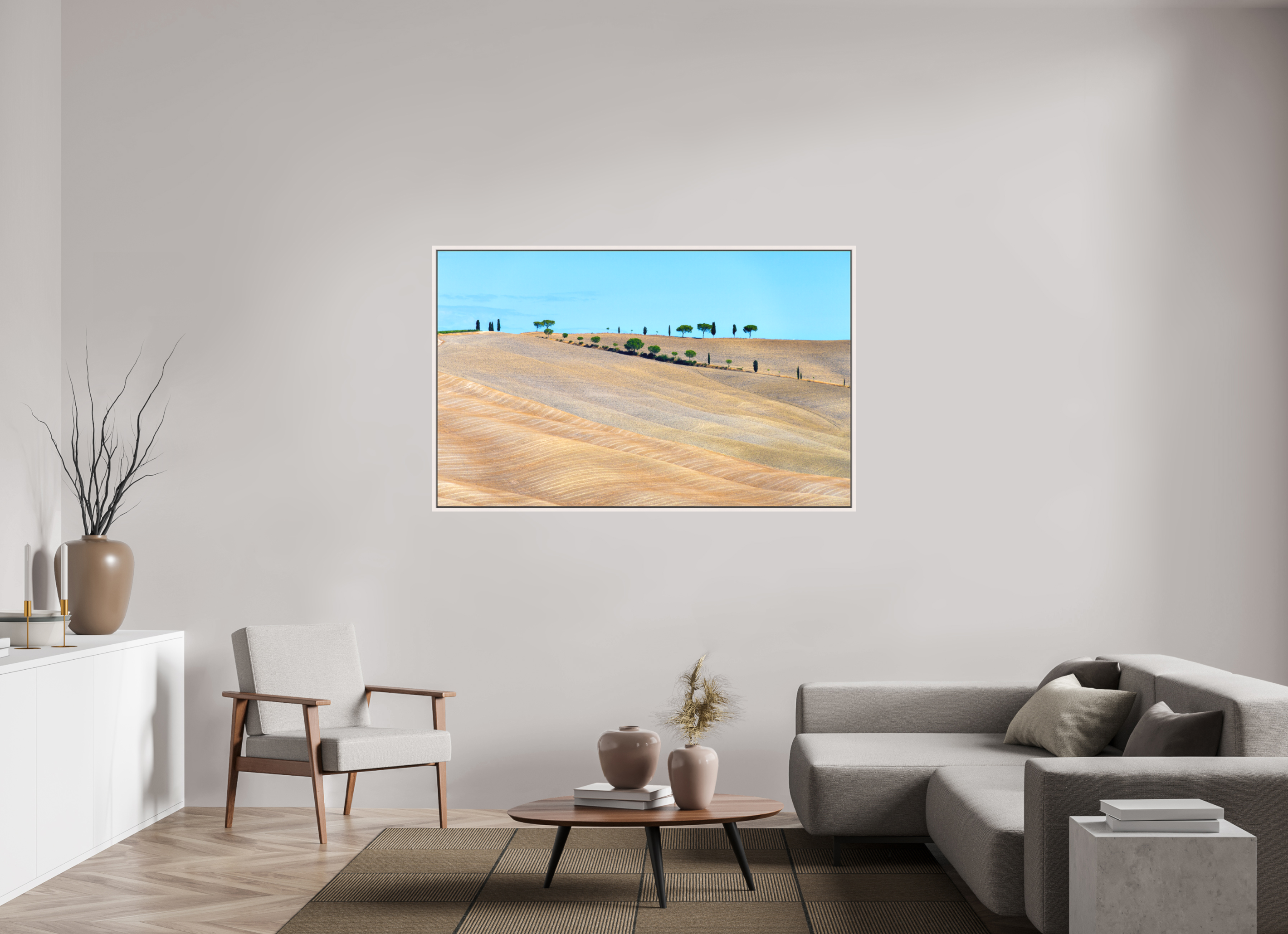 162.6 x 100 cm, Matte Canvas 15 mm Frame Waves of the Harvest, Tuscany, Italy