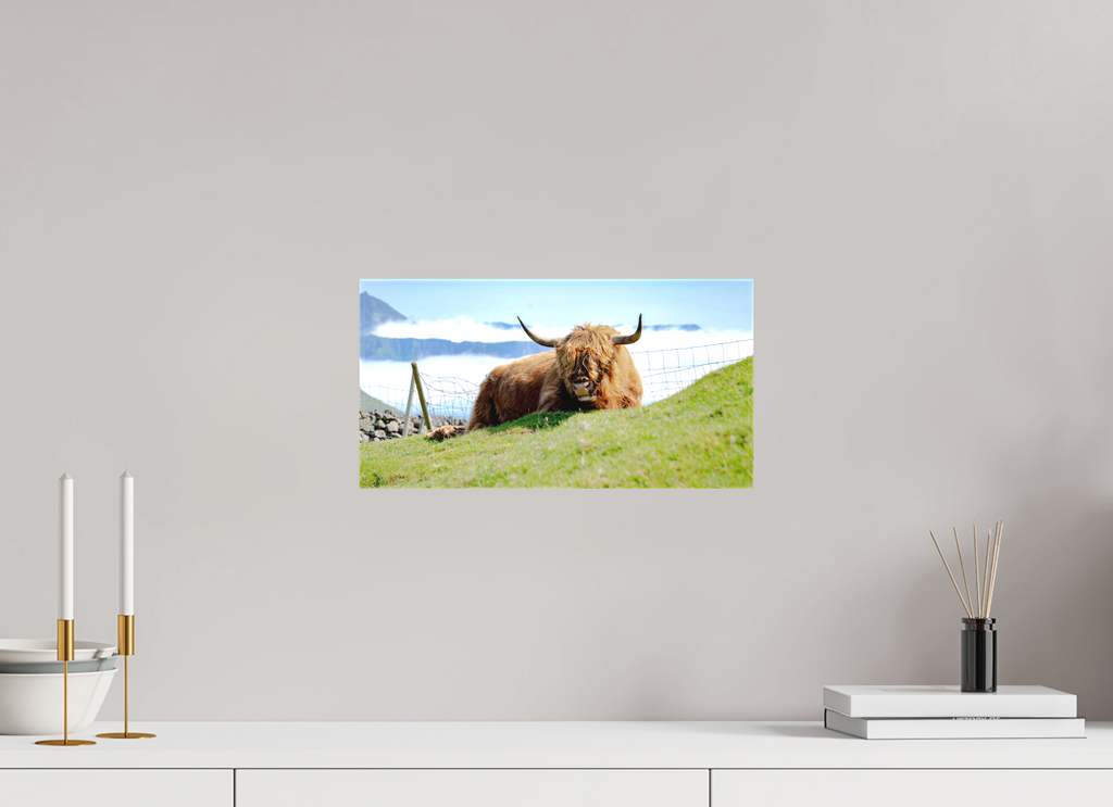 38.6 x 20 cm, Matte Canvas on Stretcher Frame Highland Cow of the Faroe Islands