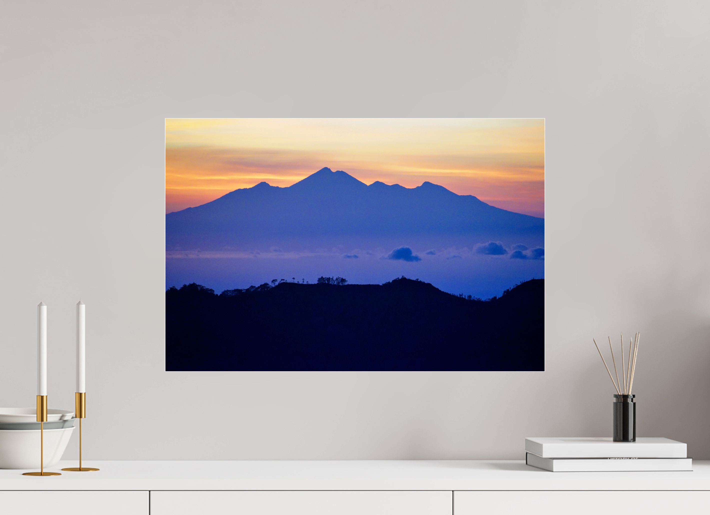 60 x 40 cm, Photo Print Under Acrylic Glass Mount Agung at Sunrise, Bali-Indonesia