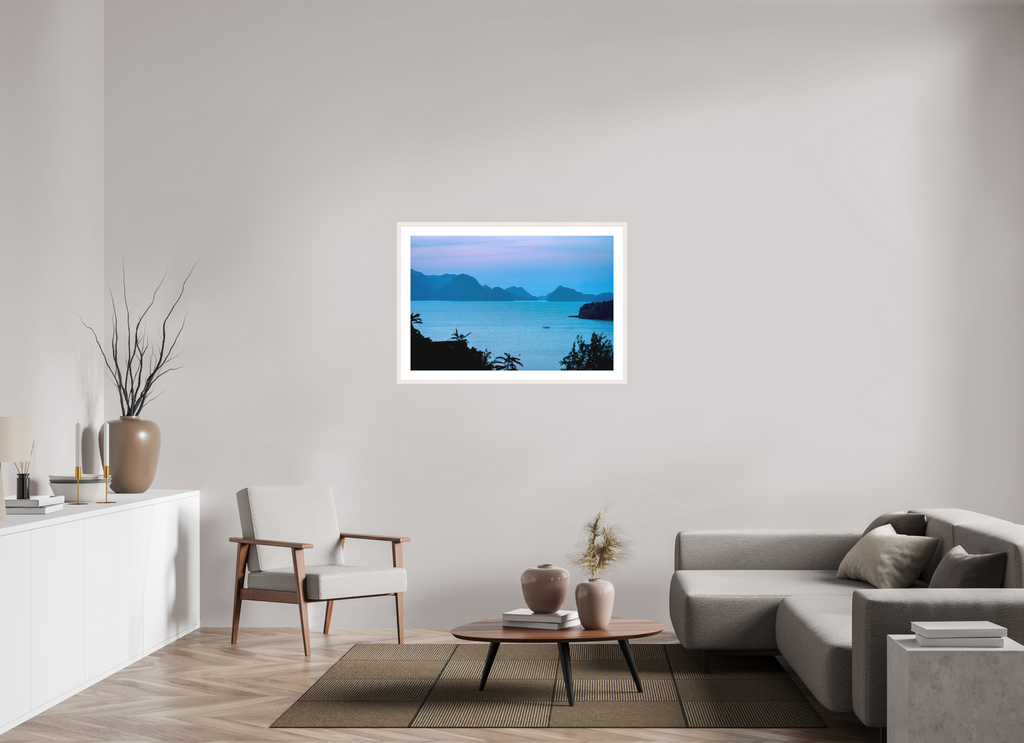 105 x 70 cm, Solid Wood Frame with Passe Partout Blue Silence at Dusk