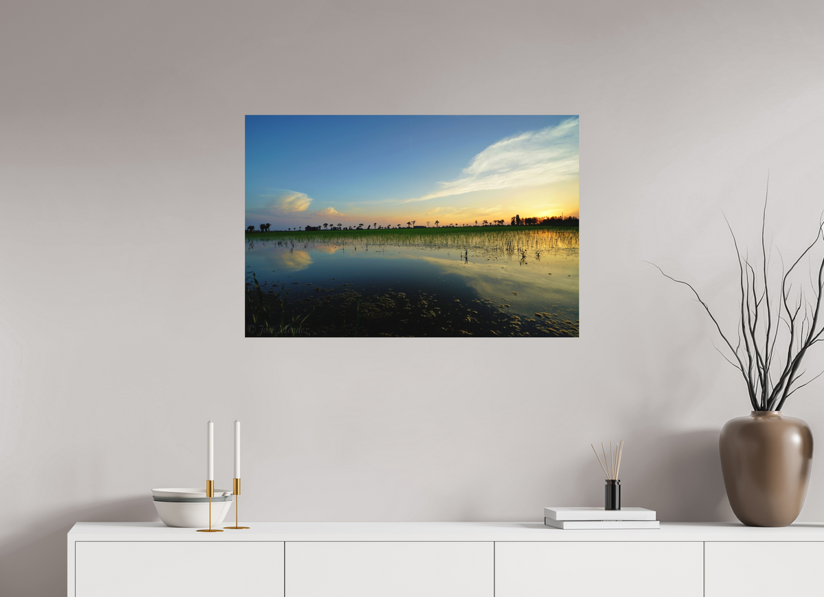 90 x 60 cm, Fine Art Print Smooth Rice Fields at Dusk