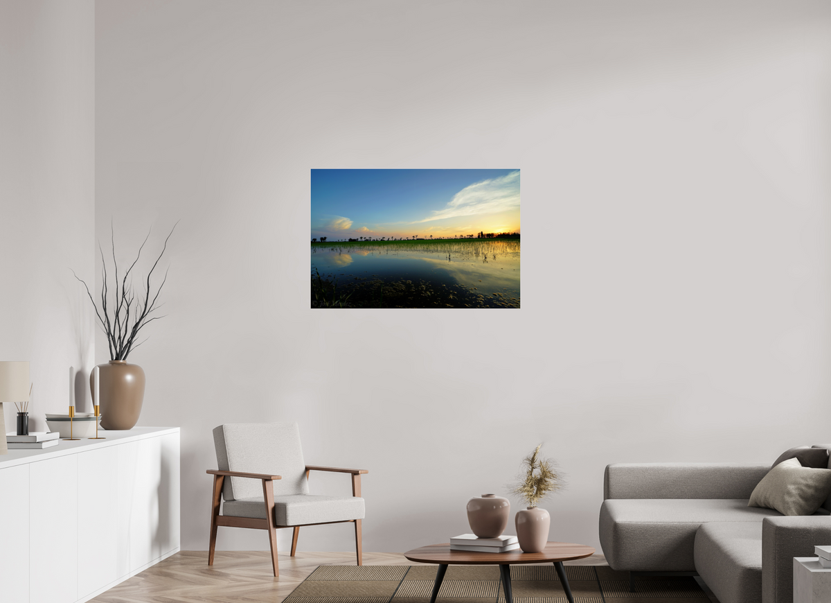 105 x 70 cm, Photo Print Under Acrylic Glass Rice Fields at Dusk