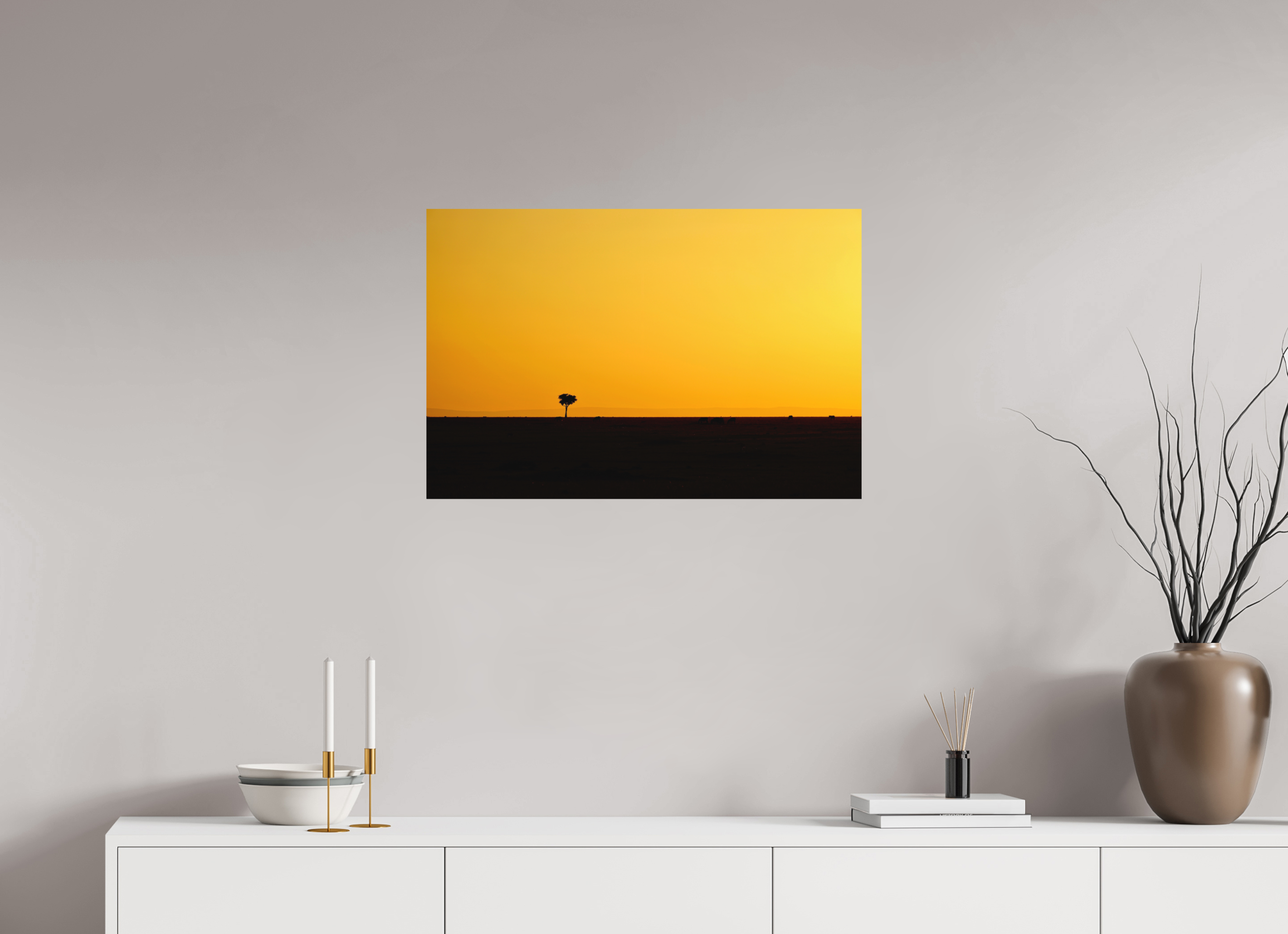 75 x 50 cm, Fine Art Print Smooth Golden Sky over the African Savannah
