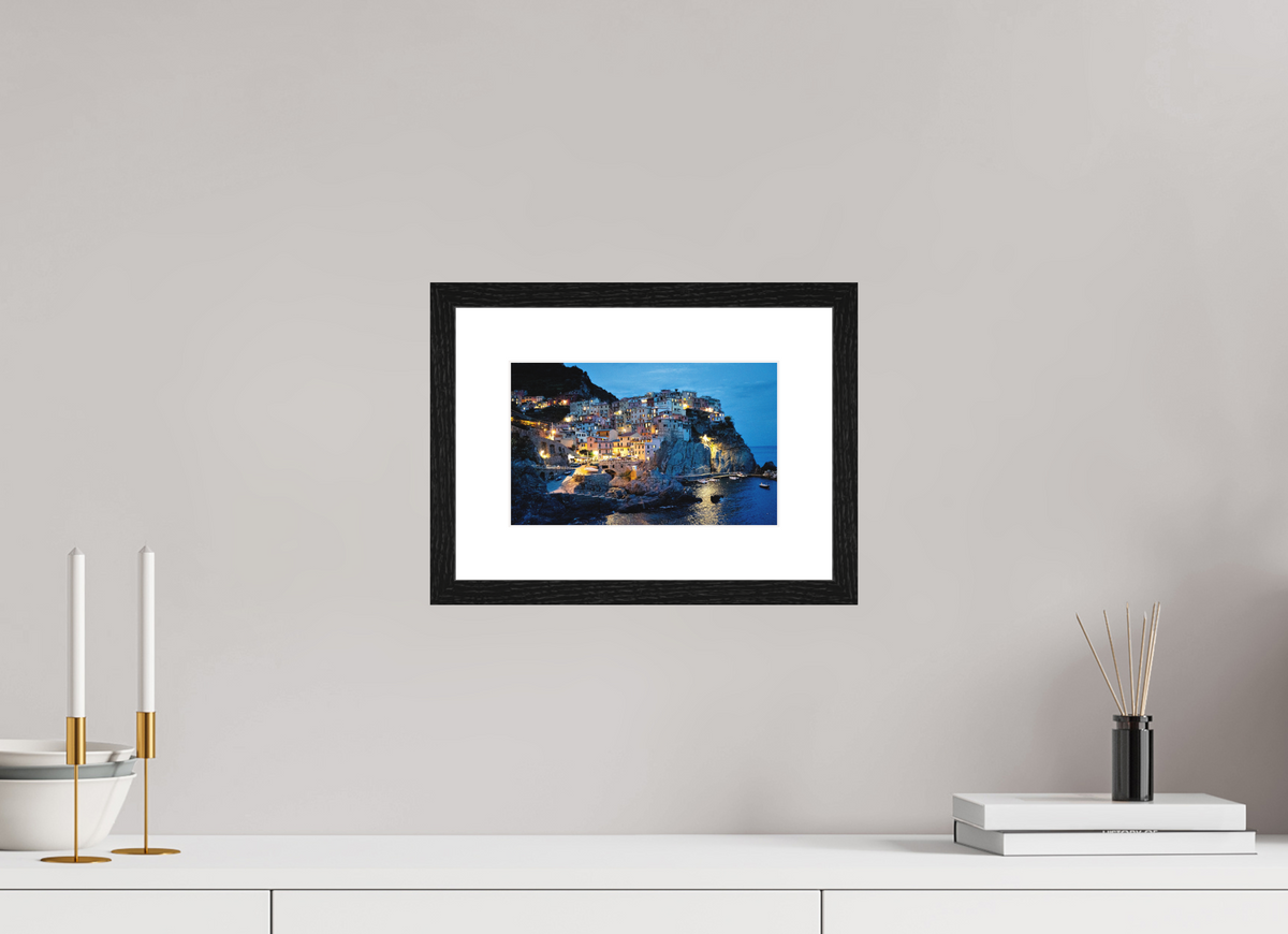 24 x 15 cm, Smooth Natural Paper Print with Frame Manarola Harbour
