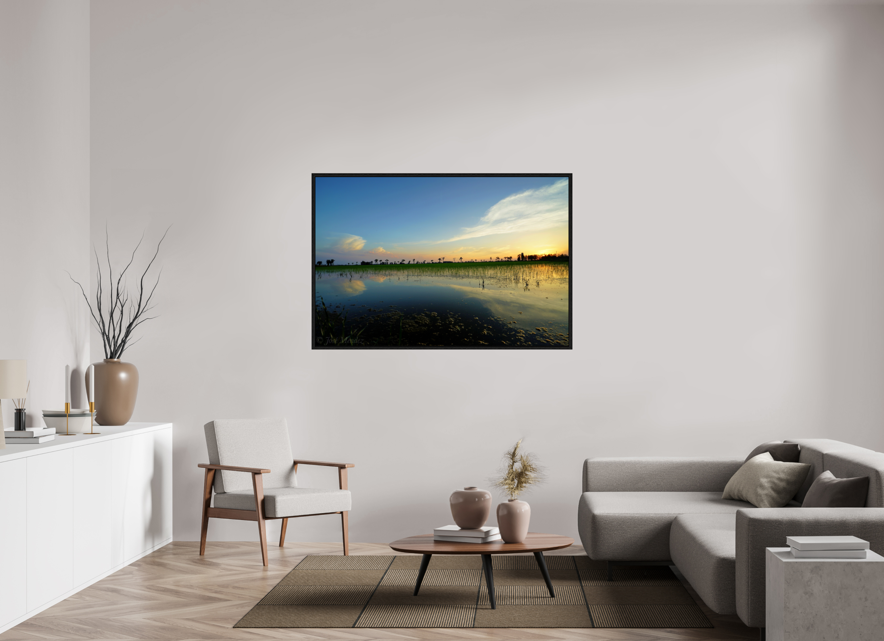 150 x 100 cm, Floater Frame Rice Fields at Twilight