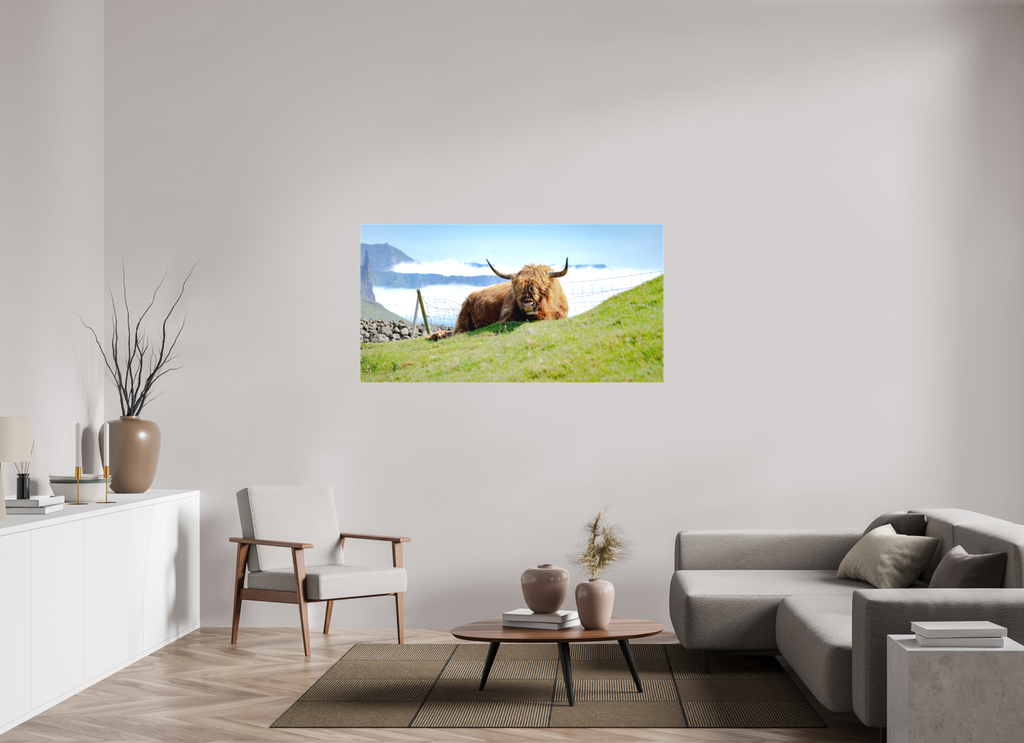 154.3 x 80 cm, Matte Canvas on Stretcher Frame Highland Cow of the Faroe Islands