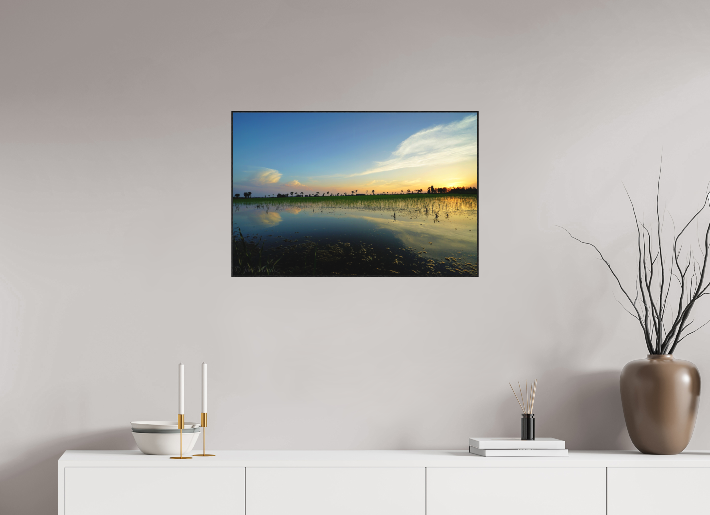75 x 50 cm, Solid Wood Artbox Rice Fields at Twilight