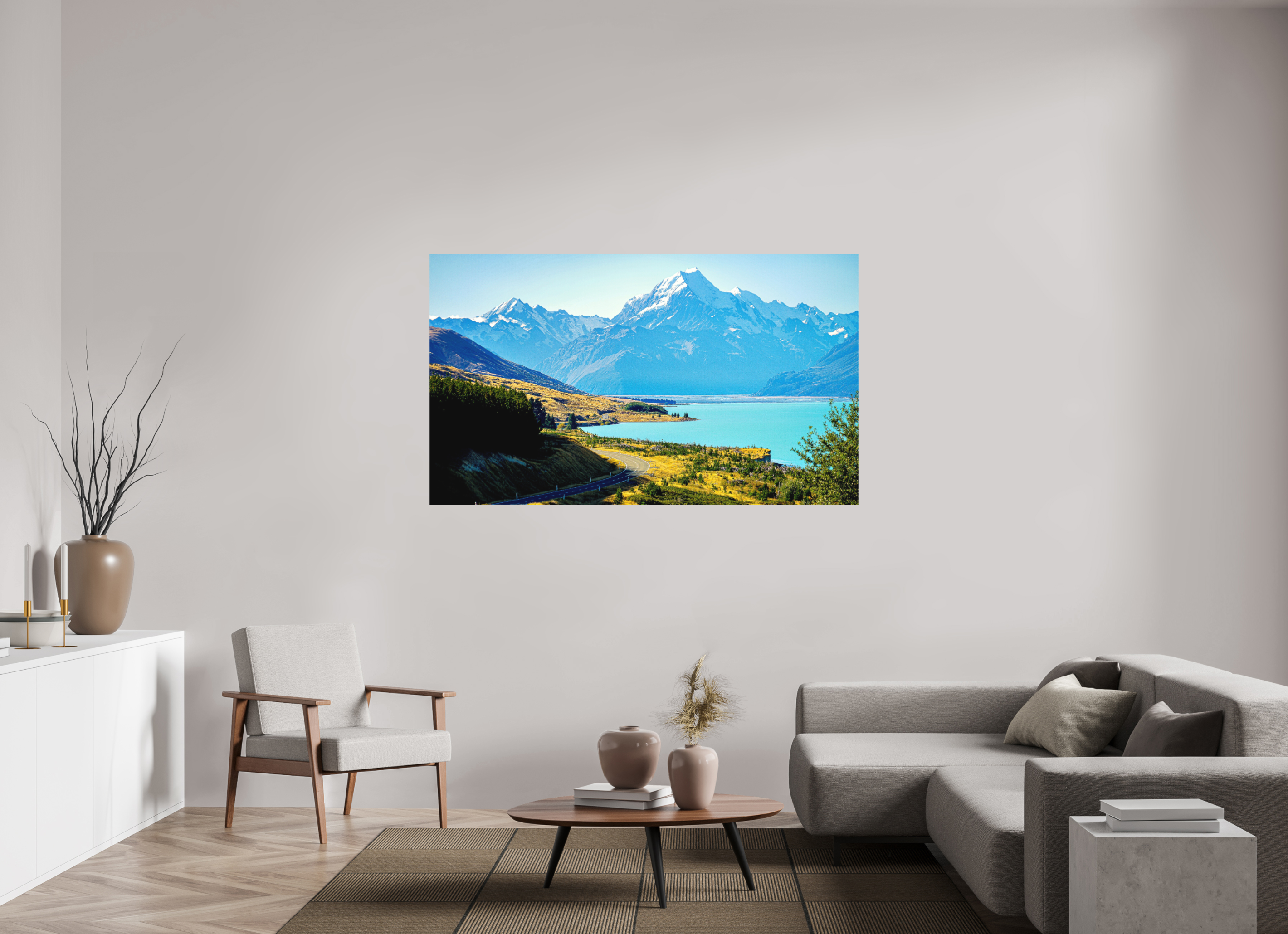 171.1 x 100 cm, Fine Art Print Smooth Mount Cook Road - New Zealand