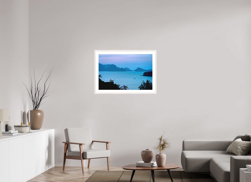 90 x 60 cm, Solid Wood Frame with Passe Partout Blue Silence at Dusk