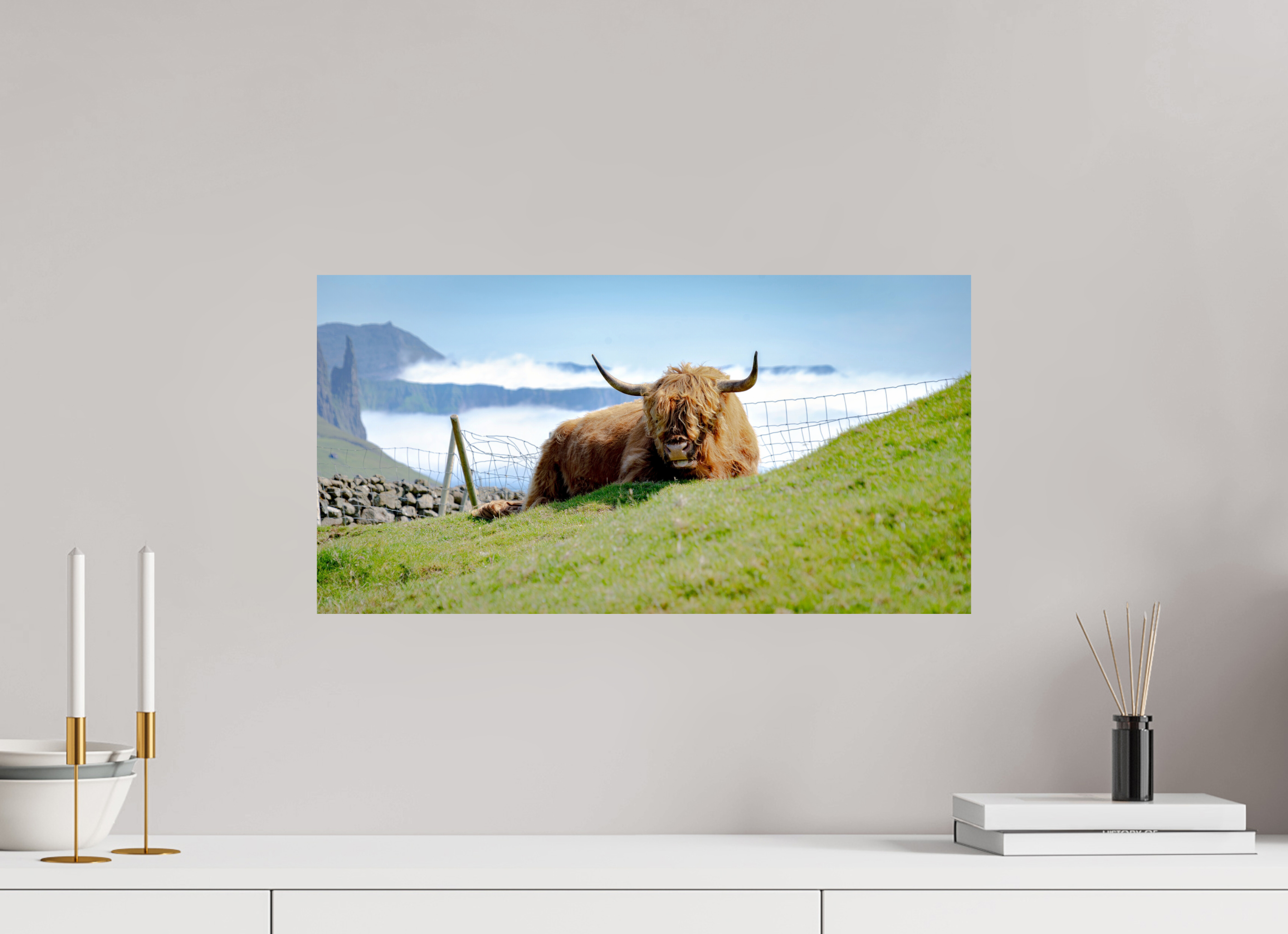57.9 x 30 cm, PH Print On Fujiflex High Gloss Highland Cow of the Faroe Islands