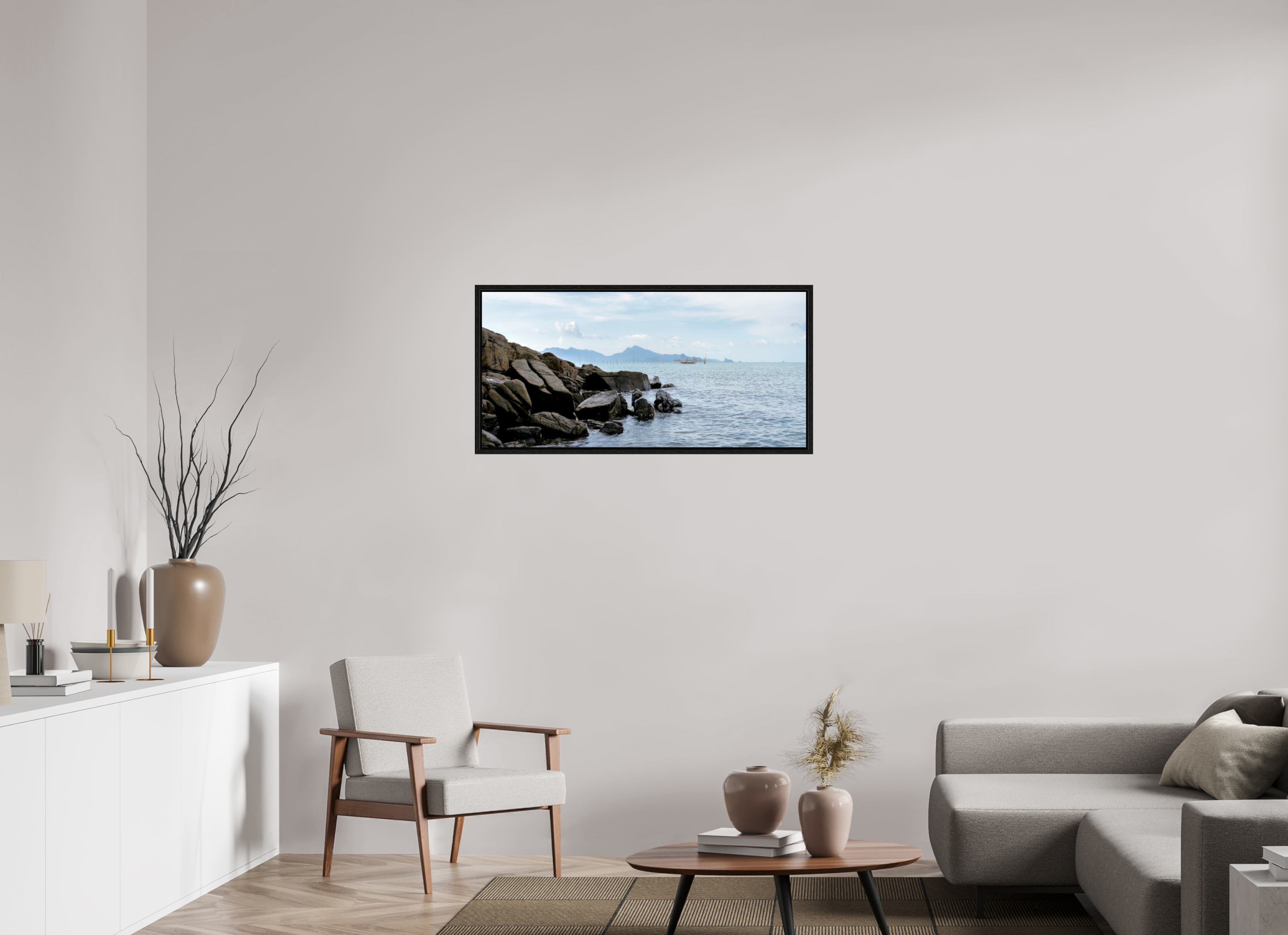 104.4 x 50 cm, Floater Frame Black Rocks