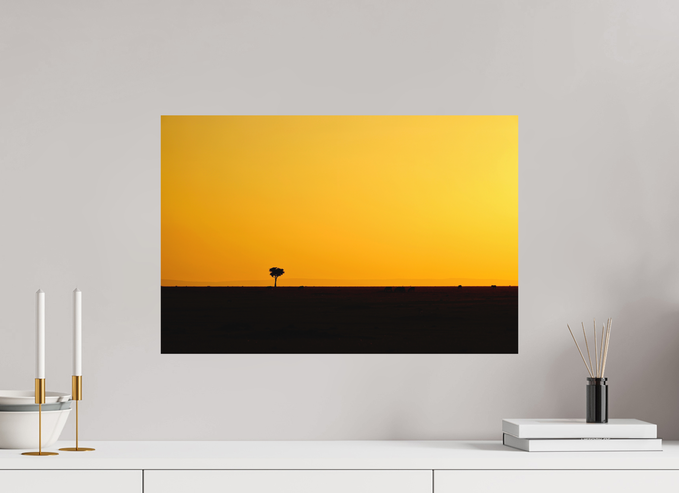60 x 40 cm, Fine Art Print Smooth Golden Sky over the African Savannah