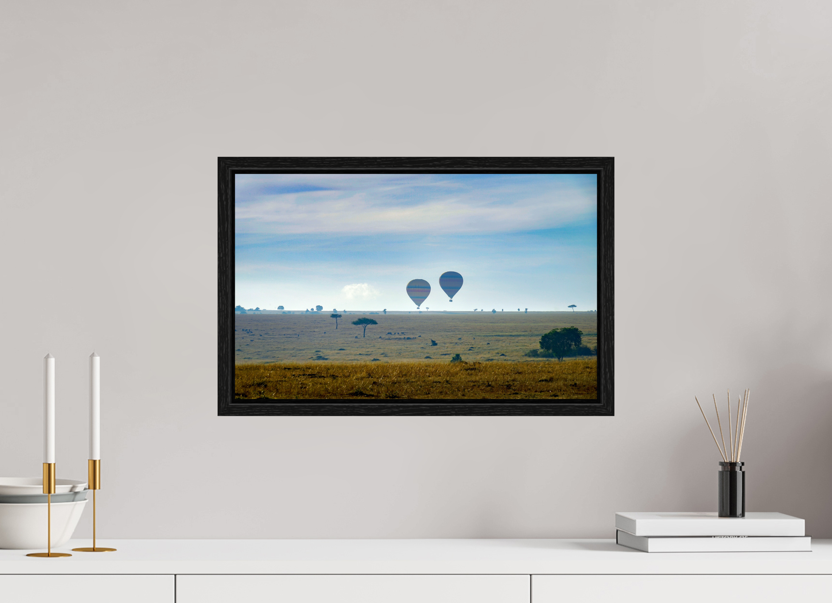 48.2 x 30 cm, Floater Frame Hot-air Balloon over the Savanna
