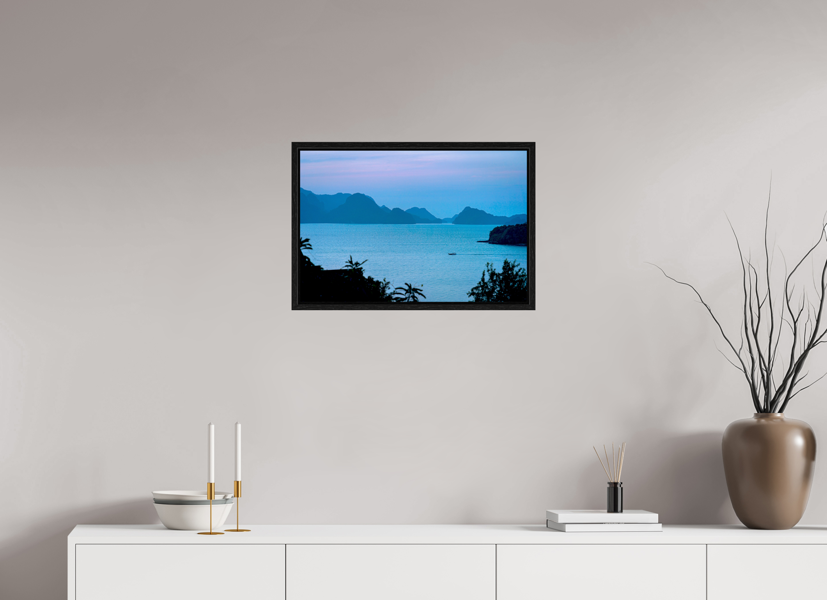60 x 40 cm, Floater Frame Blue Silence at Dusk