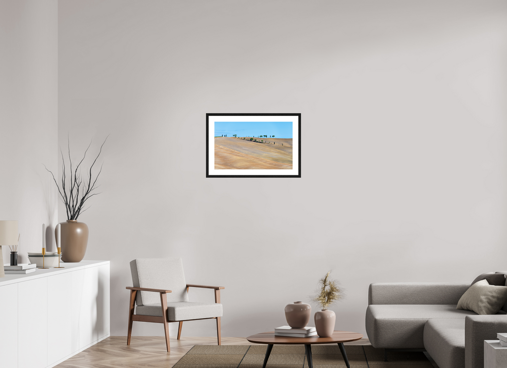 65 x 40 cm, Smooth Natural Paper Print with Frame Waves of the Harvest, Tuscany, Italy
