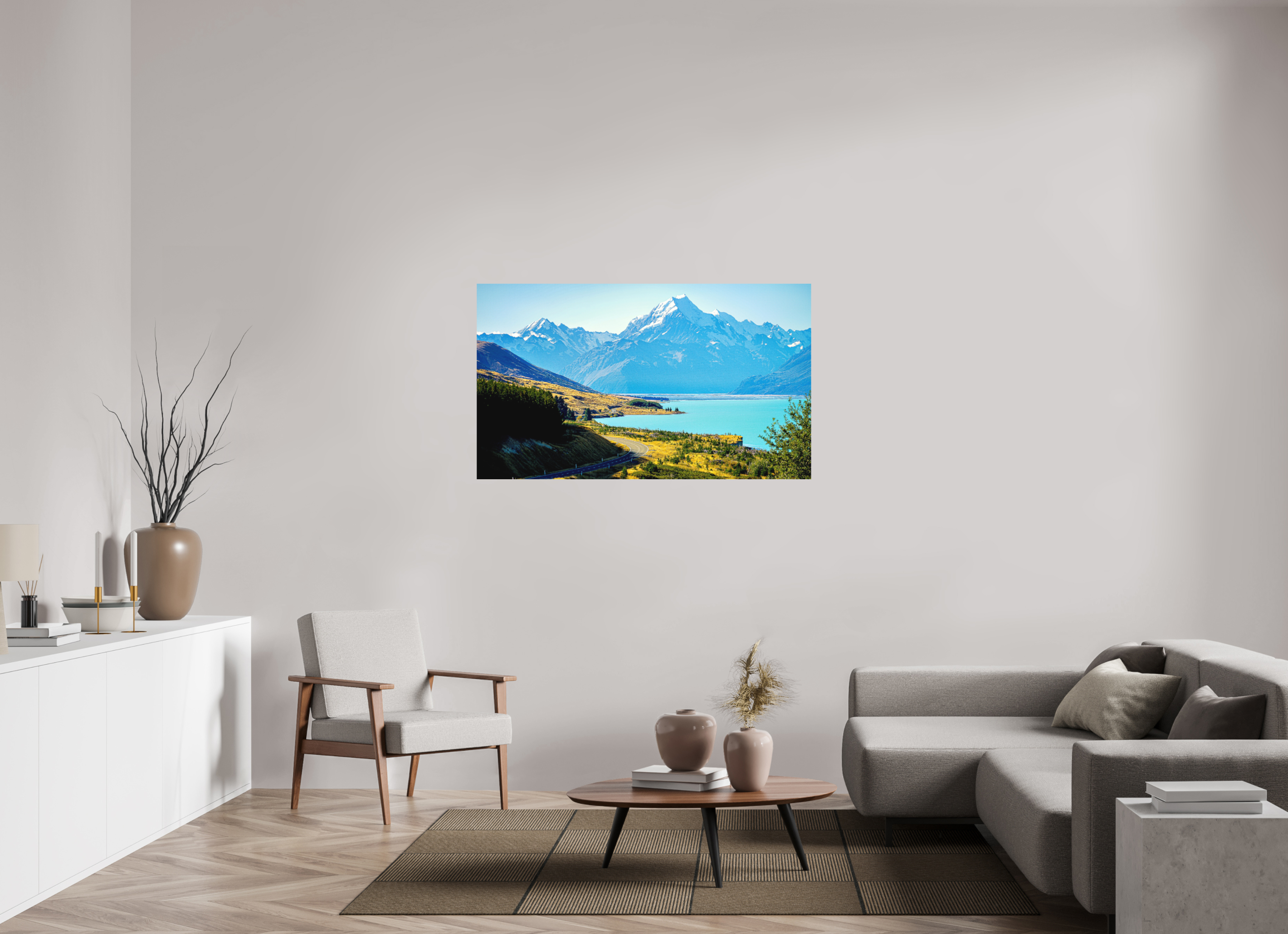 136.8 x 80 cm, Fine Art Print Smooth Mount Cook Road - New Zealand