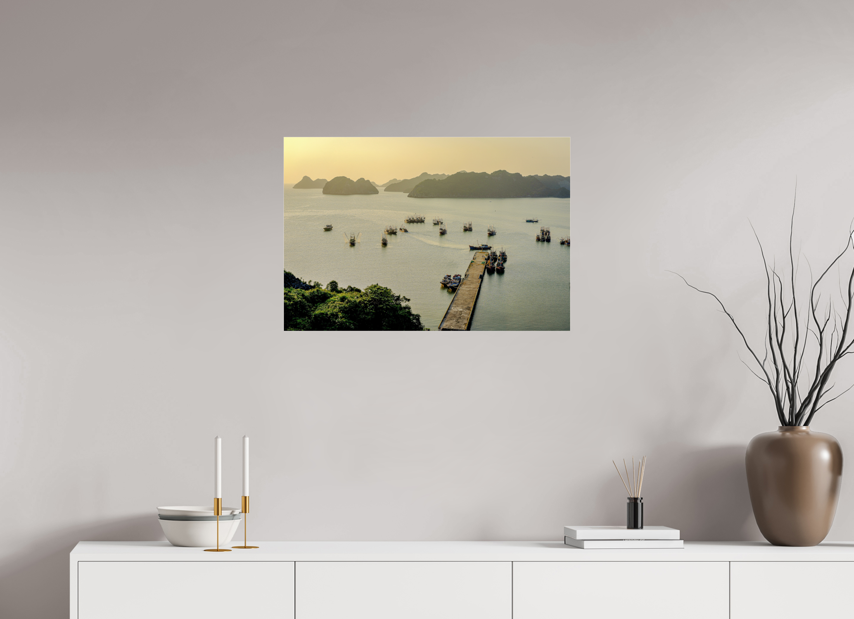 73.9 x 50 cm, Photo Print Under Acrylic Glass Golden Harbour – Cat Ba Island, Vietnam