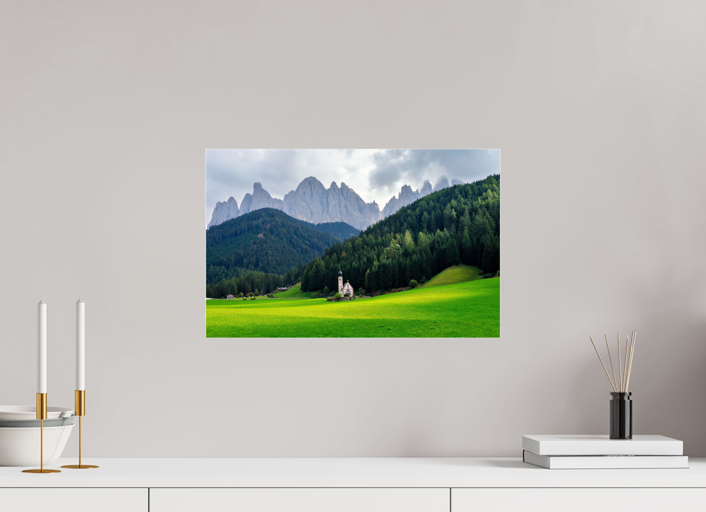 46.8 x 30 cm, Photo Print Under Acrylic Glass Alpine Landscape - Italian Dolomites