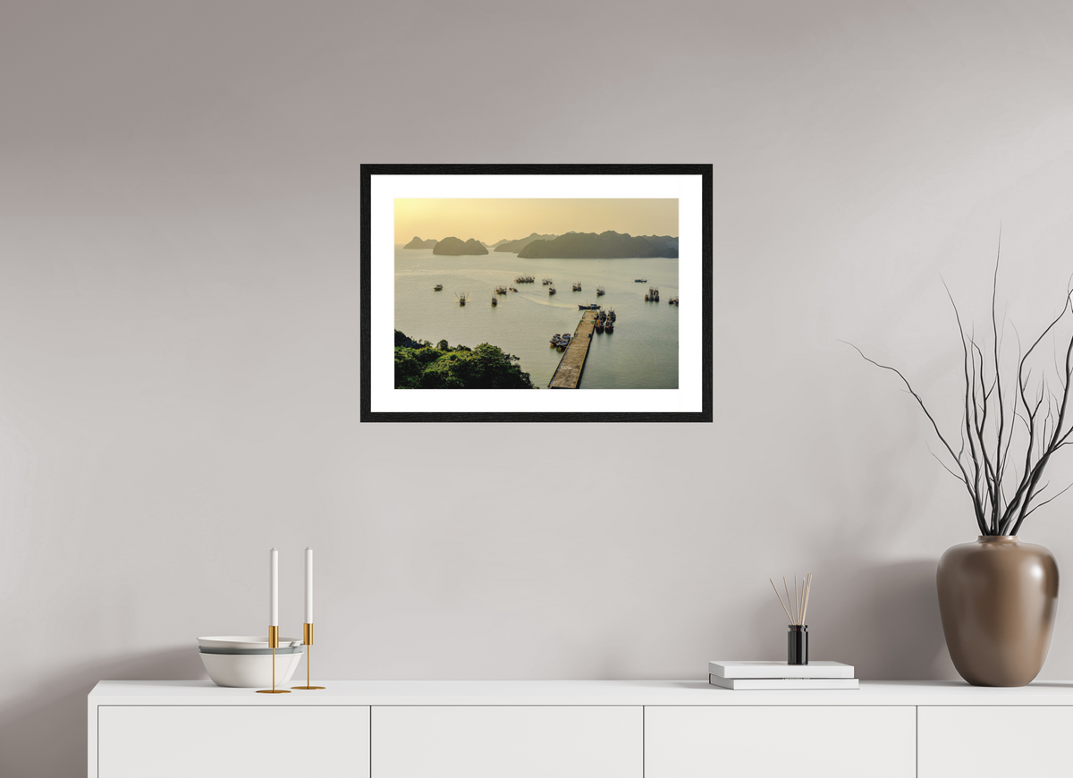 59.1 x 40 cm, Smooth Natural Paper Print with Frame Golden Harbour – Cat Ba Island, Vietnam