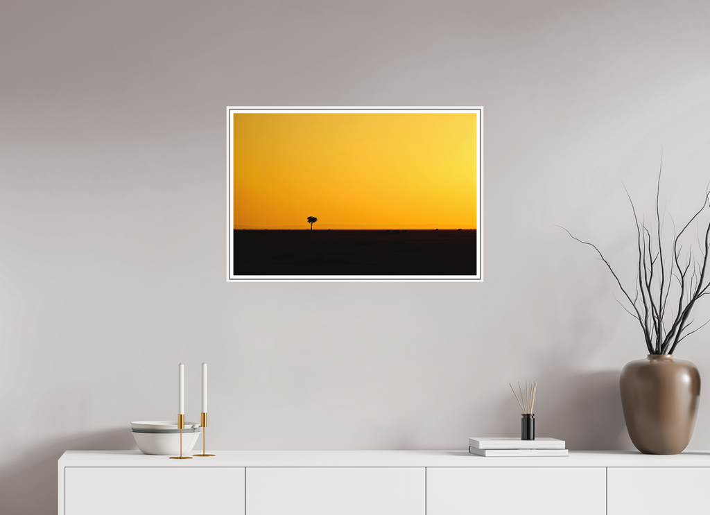 75 x 50 cm, Print on Forex with Frame Golden Sky over the African Savannah