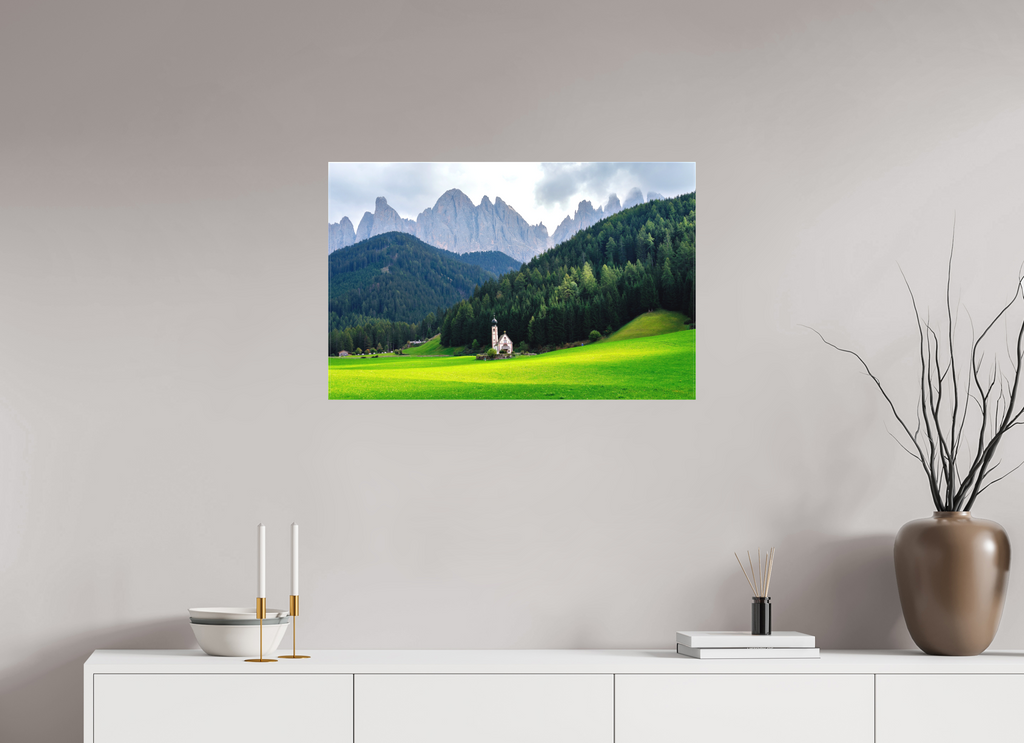 77.9 x 50 cm, Matte Canvas on Stretcher Frame Church of Saint John in the Dolomites - Italy