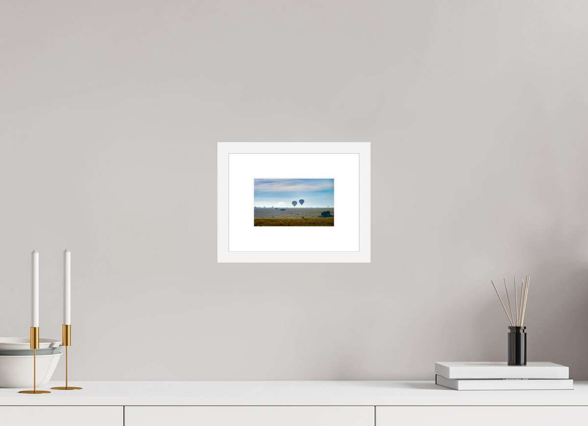 16.1 x 10 cm, Fine Art Print with Frame Hot-air Balloons over the Masai Mara - Kenya