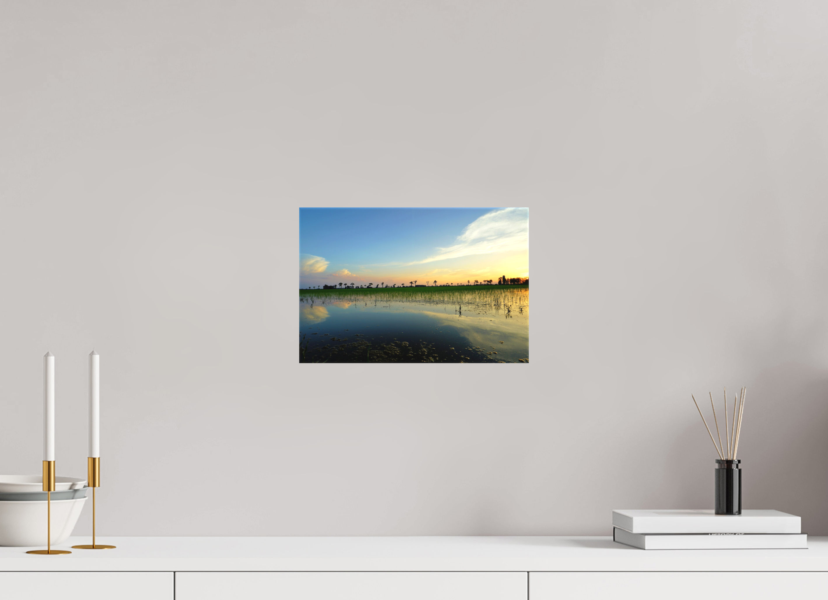 30 x 20 cm, Matte Canvas on Stretcher Frame Rice Fields at Dusk
