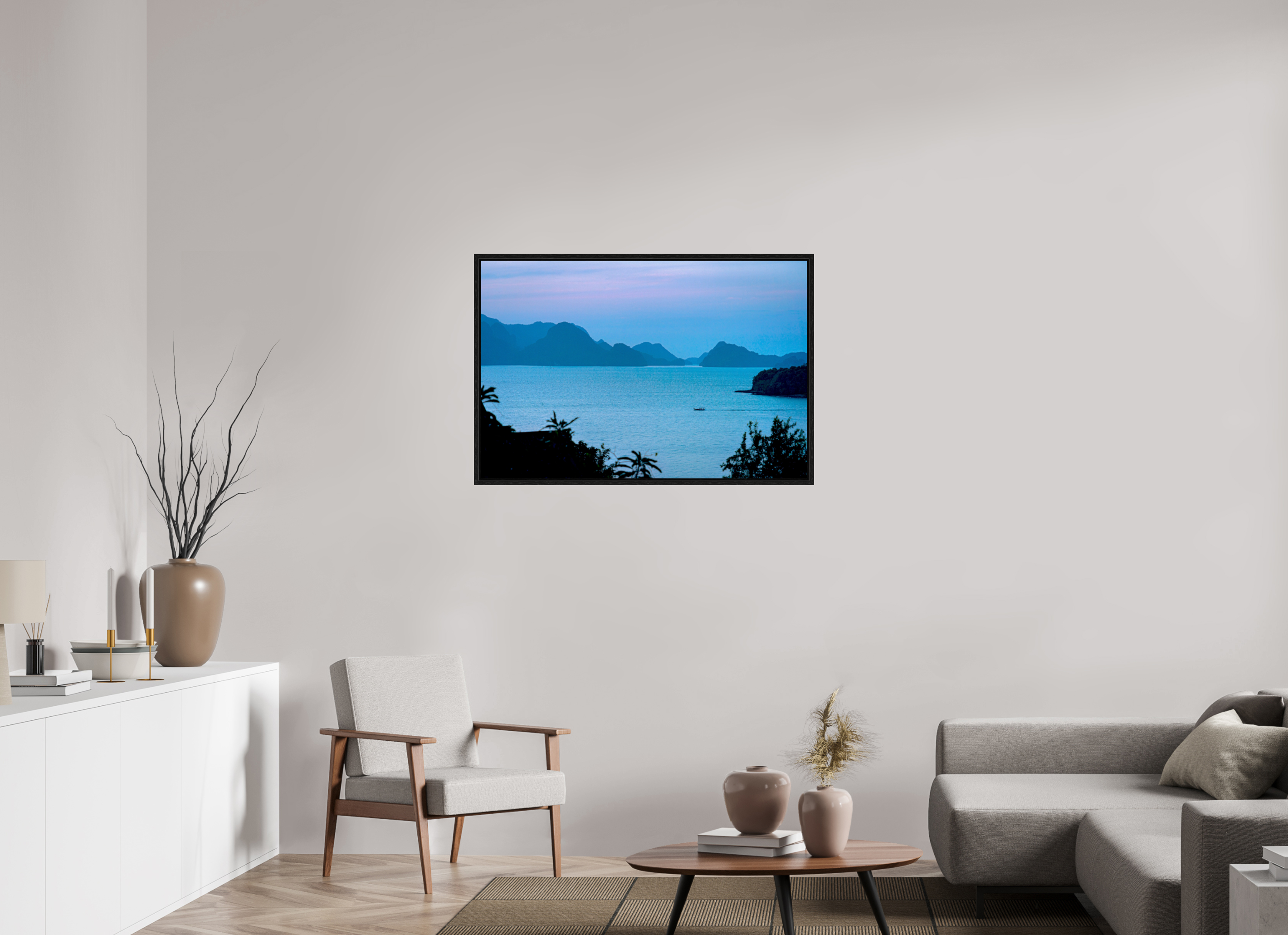 105 x 70 cm, Floater Frame Blue Silence at Dusk
