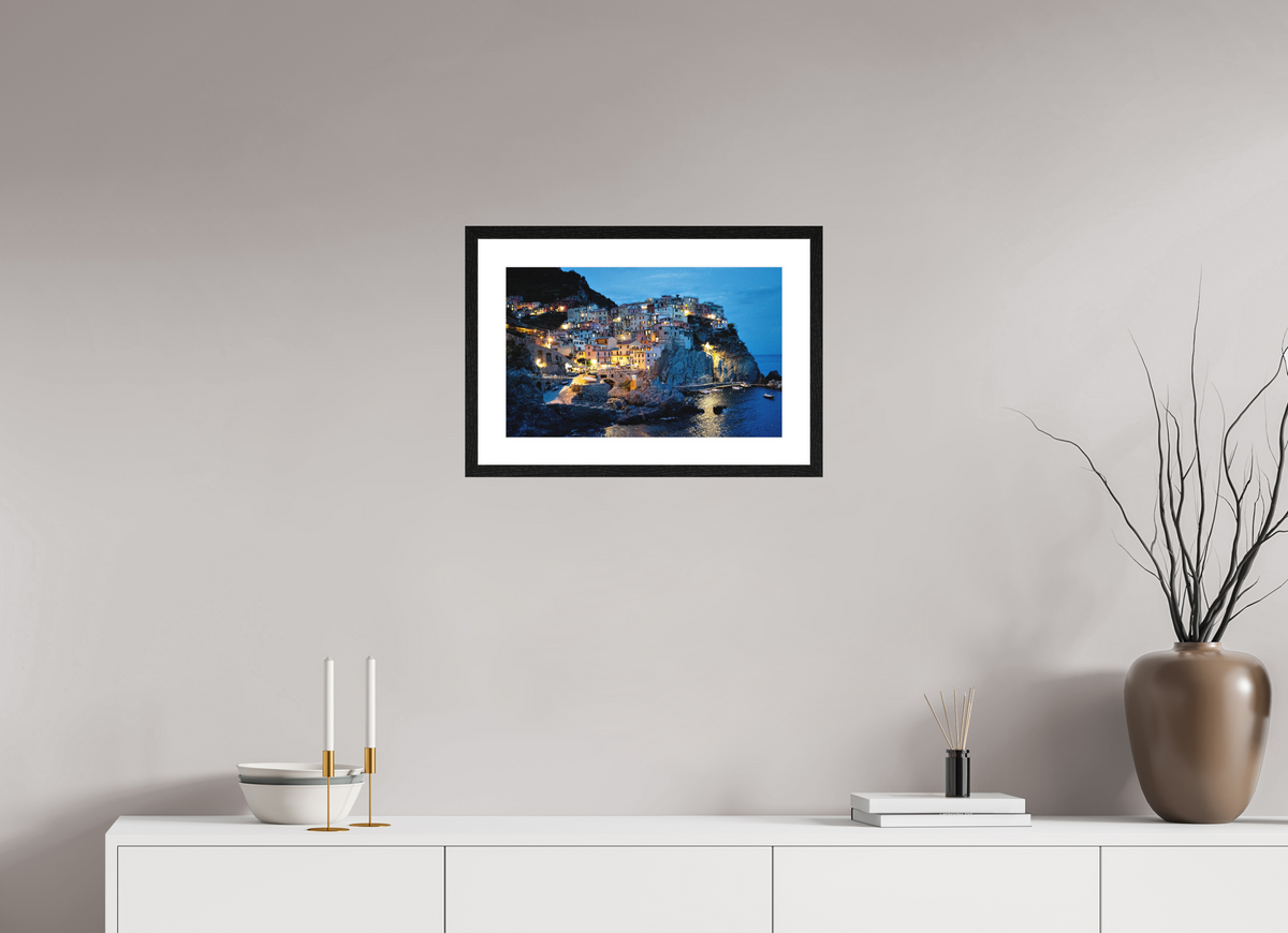 48 x 30 cm, Smooth Natural Paper Print with Frame Manarola Harbour