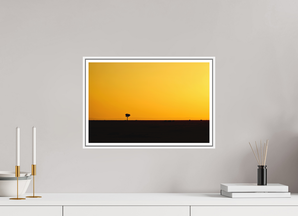 45 x 30 cm, Print on Forex with Frame Golden Sky over the African Savannah