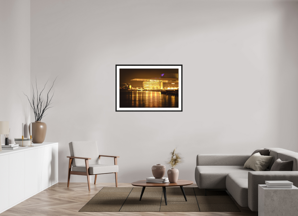 105 x 70 cm, Smooth Natural Paper Print with Frame Operaen at Night