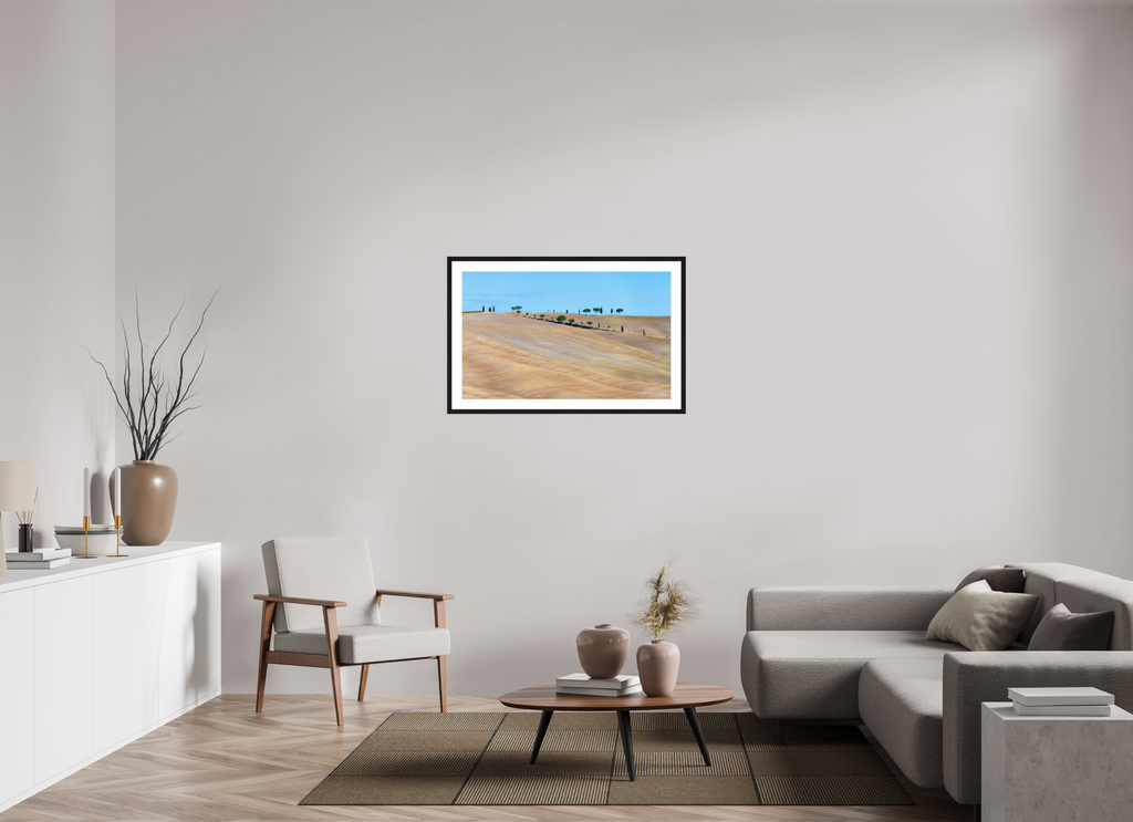 97.6 x 60 cm, Smooth Natural Paper Print with Frame Waves of the Harvest, Tuscany, Italy