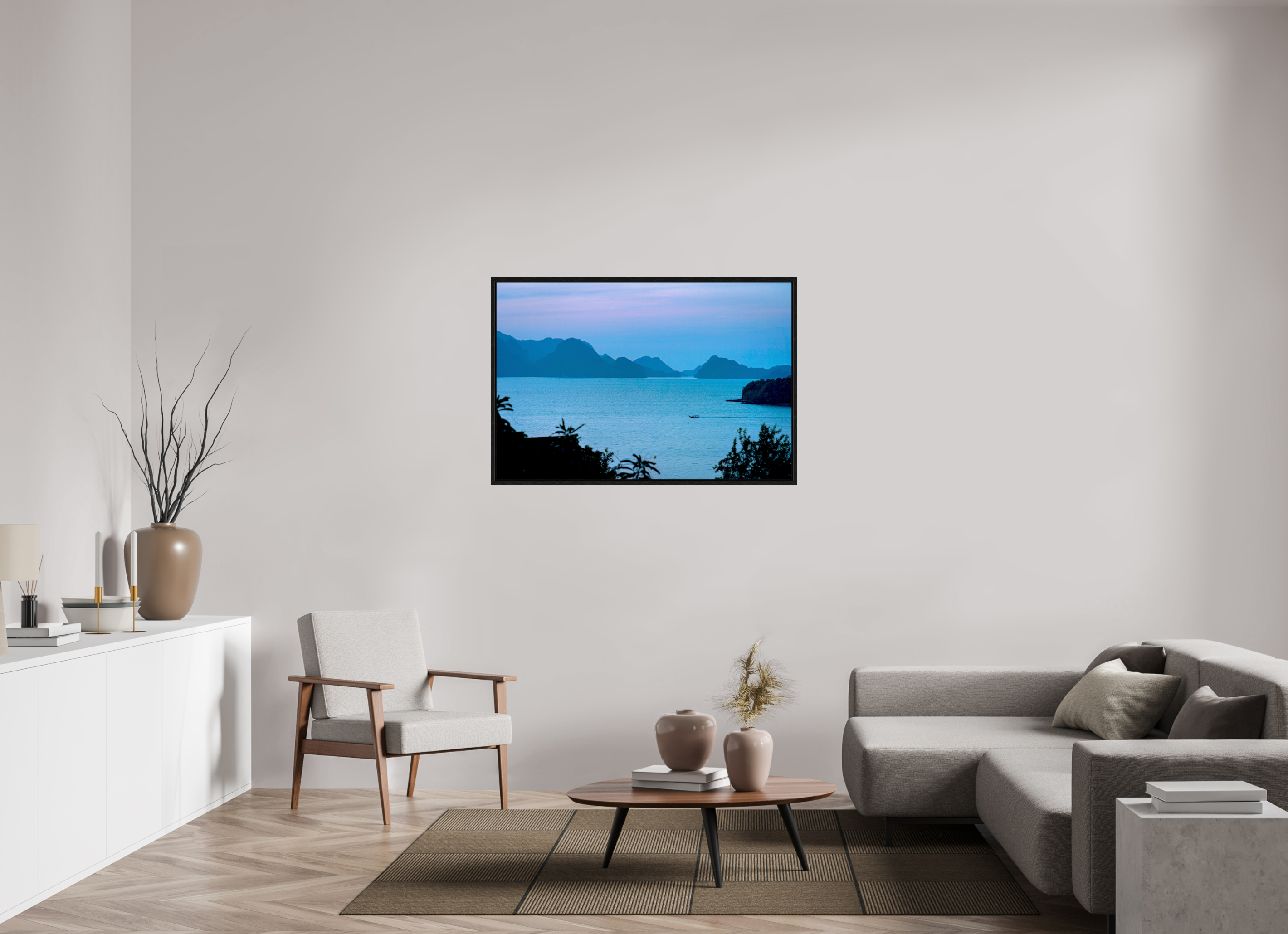 120 x 80 cm, Floater Frame Blue Silence at Dusk