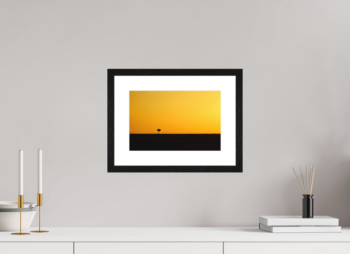 30 x 20 cm, Smooth Natural Paper Print with Frame Golden Sky over the African Savannah