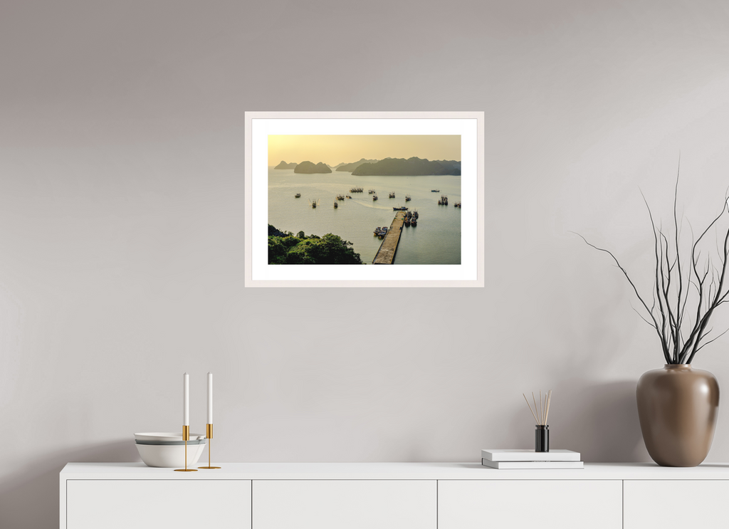 59.1 x 40 cm, Solid Wood Frame with Passe Partout Golden Harbour – Cat Ba Island, Vietnam