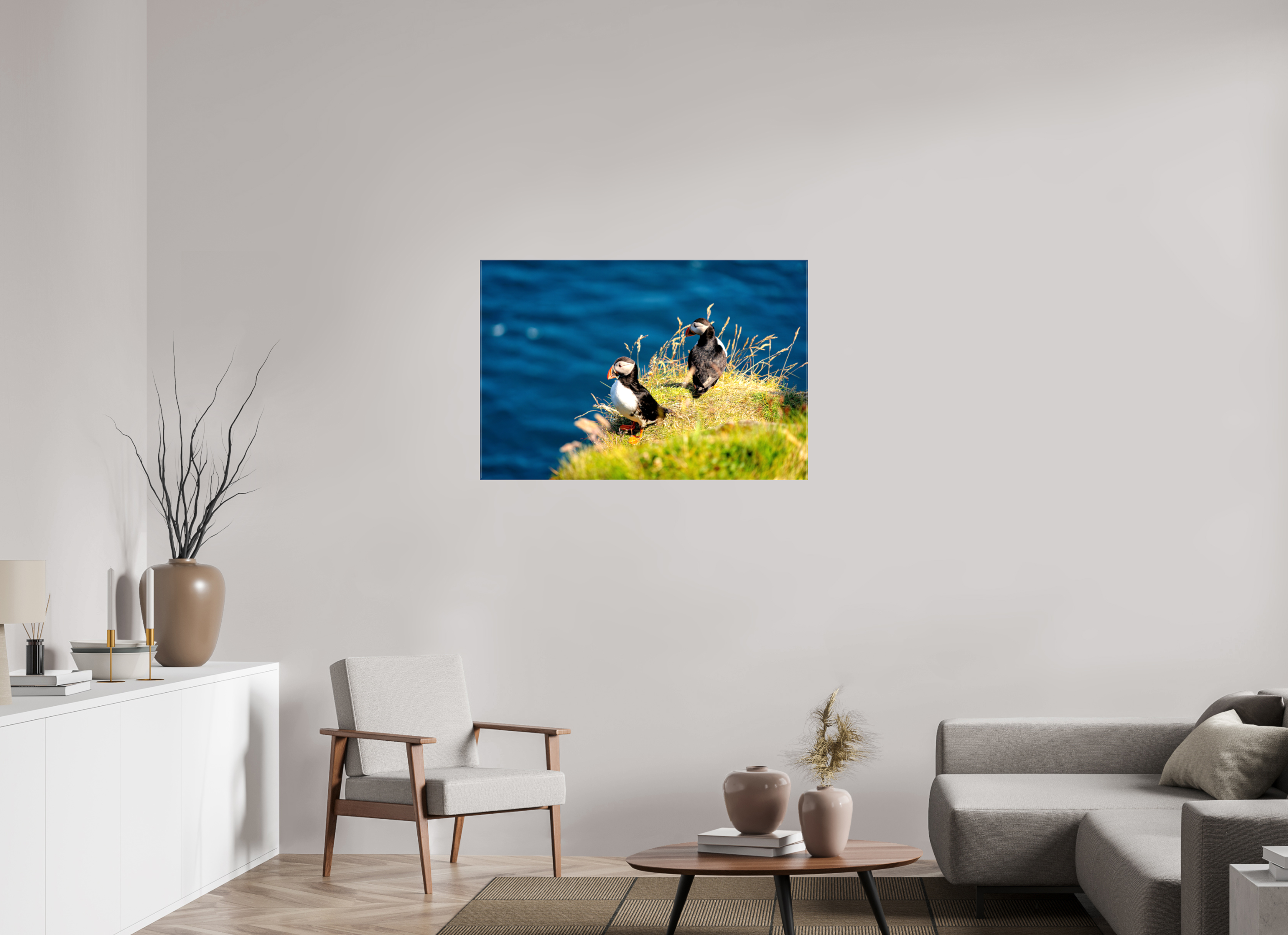 105 x 70 cm, Canvases Unframed Clifftop Puffins