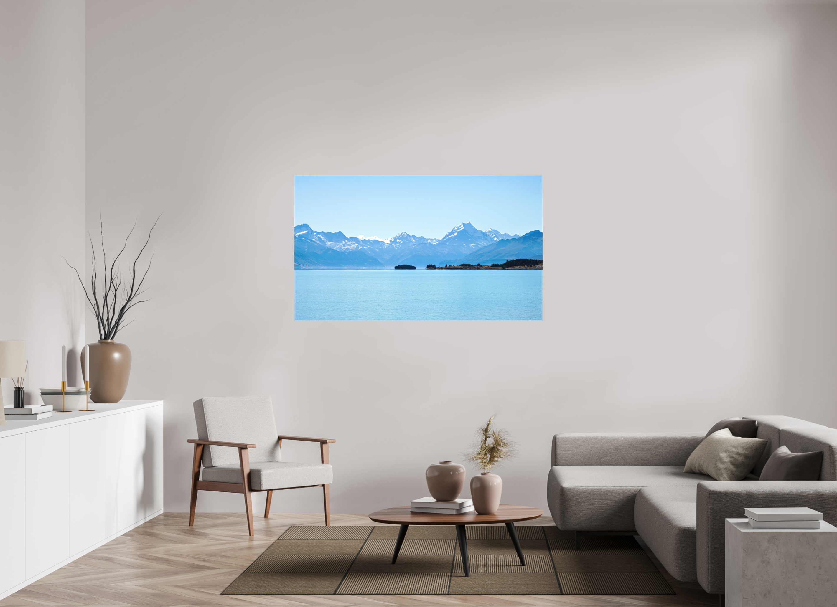 154.6 x 90 cm, Matte Canvas on Stretcher Frame Aoraki Reflections – Lake Pukaki & Mount Cook, New Zealand