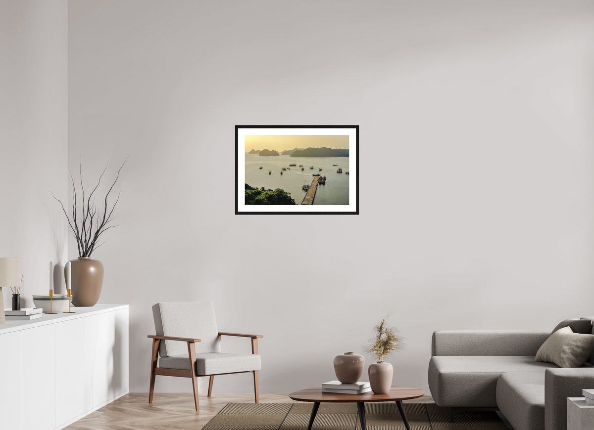 73.9 x 50 cm, Smooth Natural Paper Print with Frame Golden Harbour – Cat Ba Island, Vietnam