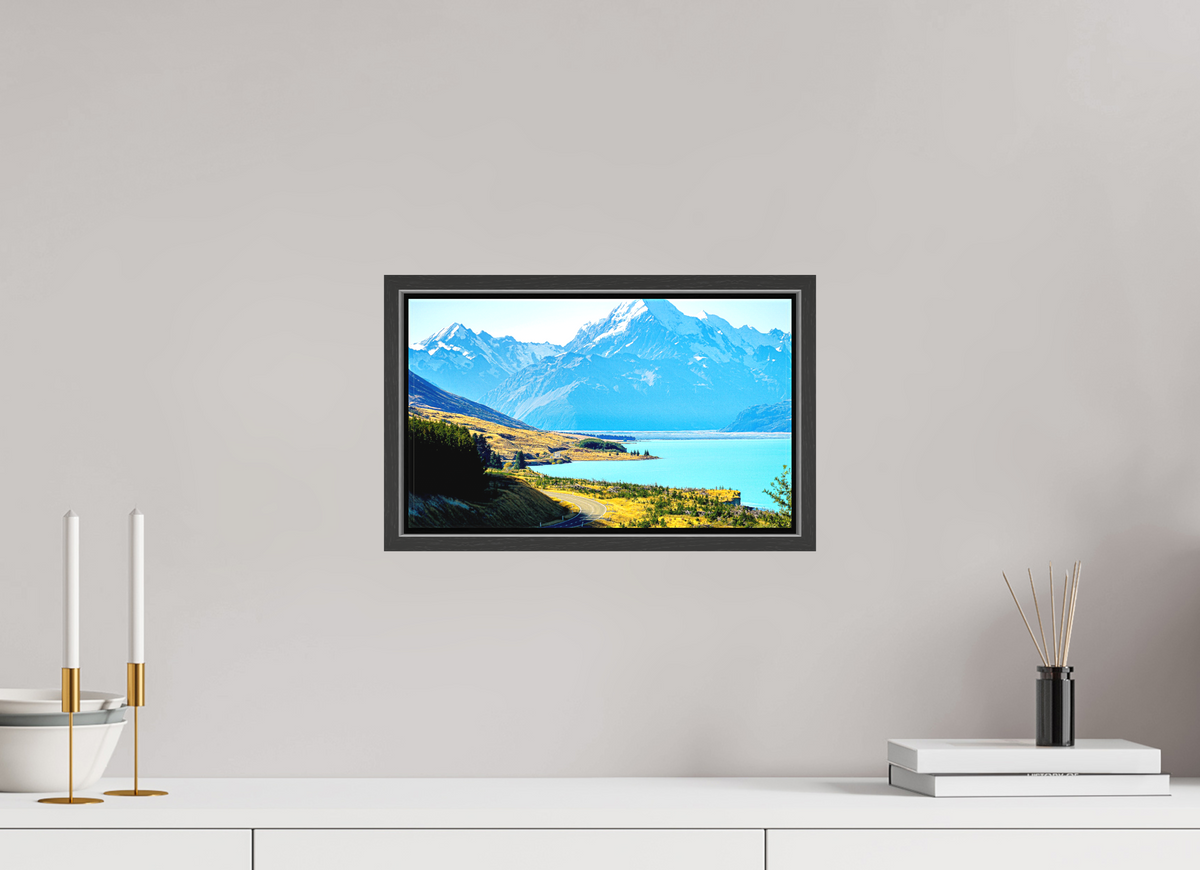 34.2 x 20 cm, Textile Print Canvas with 15 mm Width Gap Frame Mount Cook Road - New Zealand
