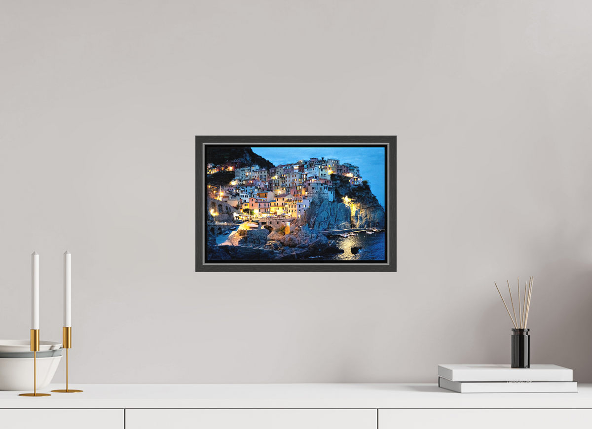32 x 20 cm, Textile Print Canvas with 15 mm Width Gap Frame Manarola Harbour
