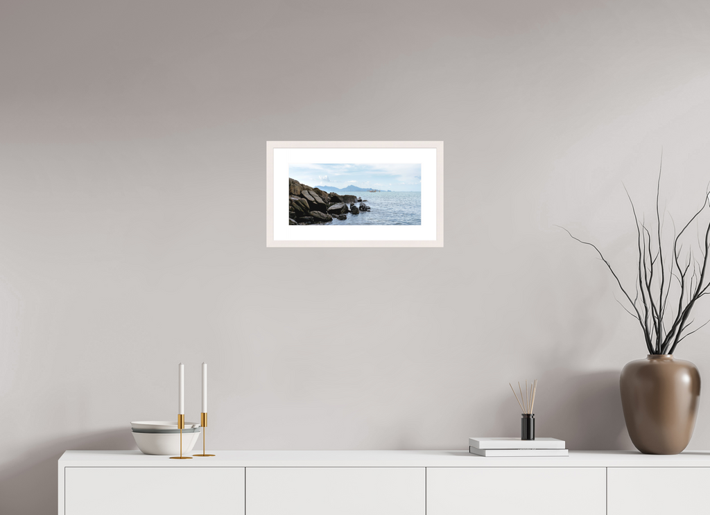 41.8 x 20 cm, Solid Wood Frame with Passe Partout Black Rocks