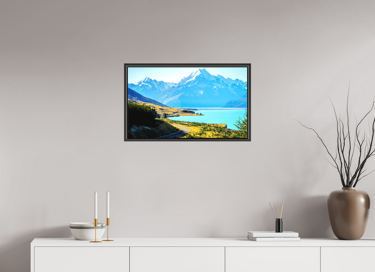 68.4 x 40 cm, Textile Print Canvas with 15 mm Width Gap Frame Mount Cook Road - New Zealand