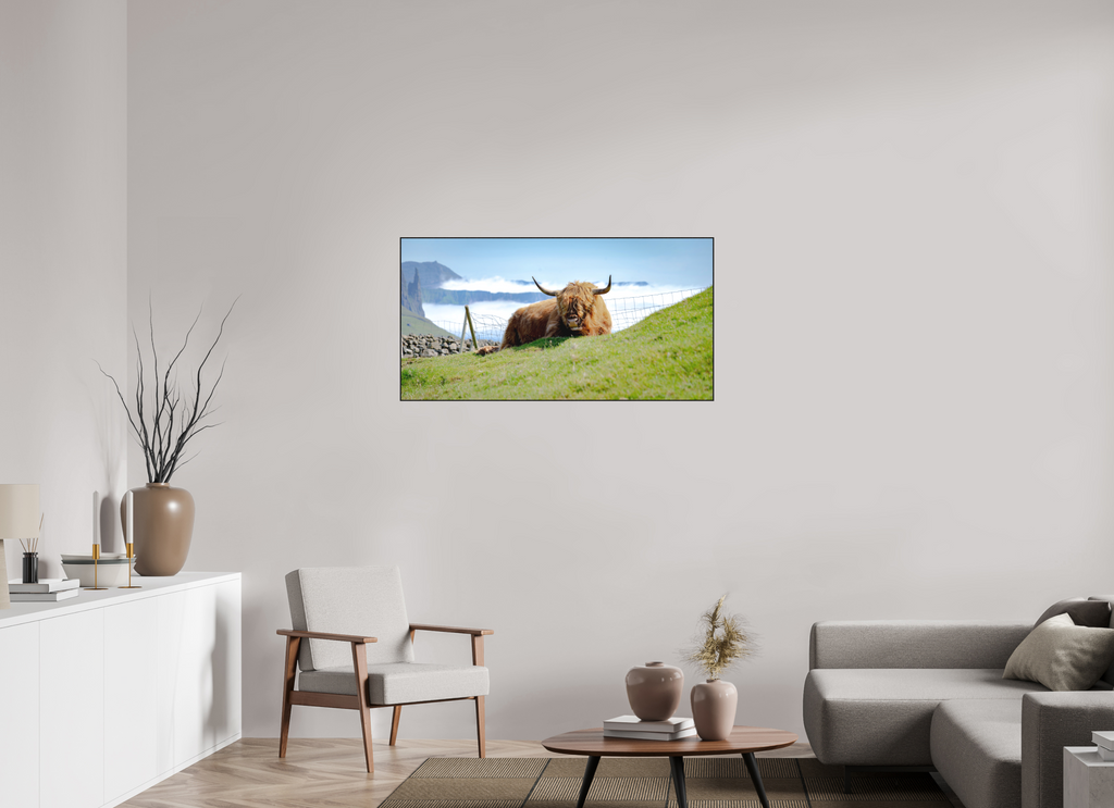 115.8 x 60 cm, Solid Wood Artbox Highland Cow of the Faroe Islands