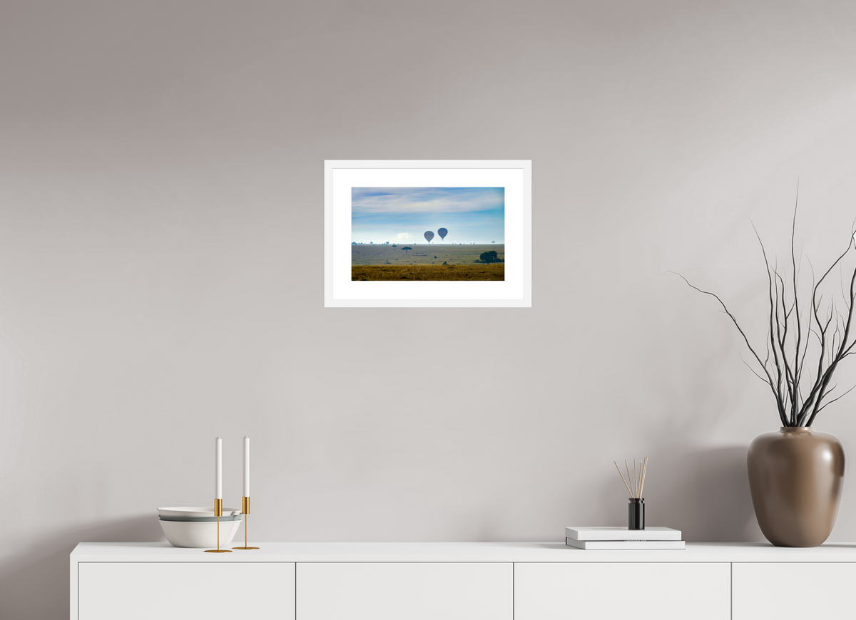 40.2 x 25 cm, Fine Art Print with Frame Hot-air Balloons over the Masai Mara - Kenya