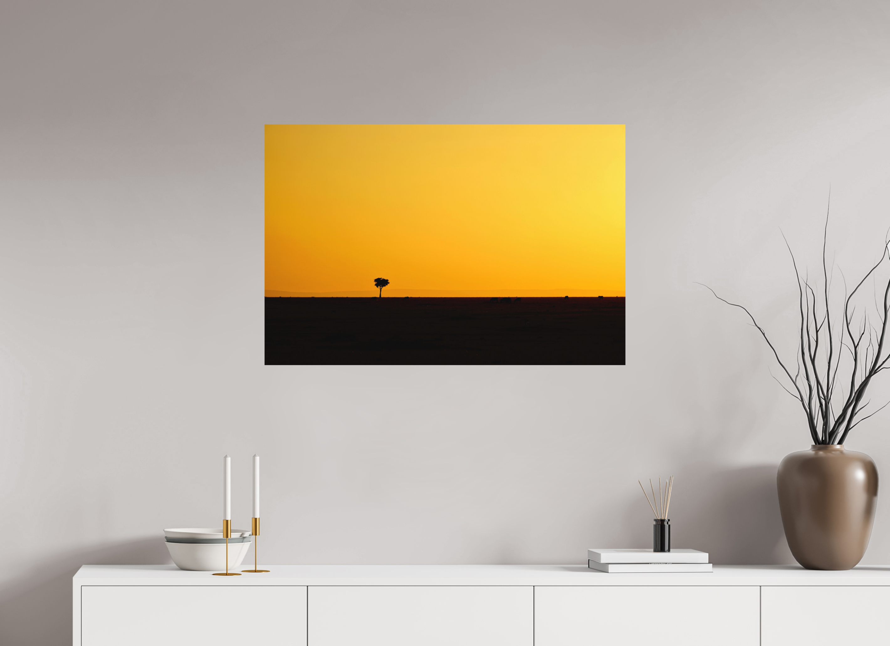 90 x 60 cm, Fine Art Print Smooth Golden Sky over the African Savannah