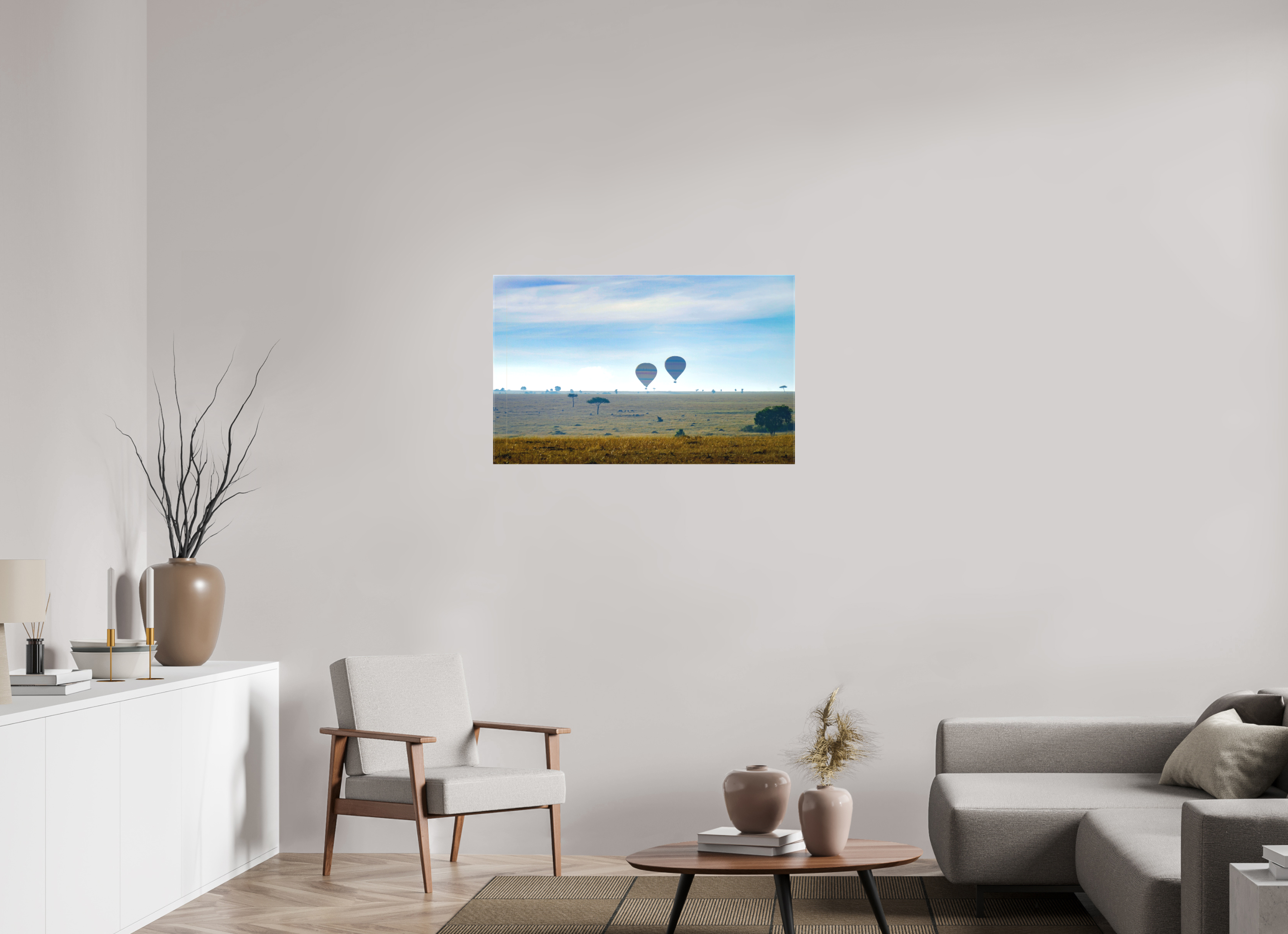 96.4 x 60 cm, Matte Canvas on Stretcher Frame Hot-air Balloons over the Masai Mara - Kenya