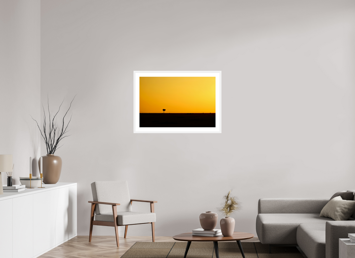 90 x 60 cm, Fine Art Print with Frame Golden Sky over the African Savannah