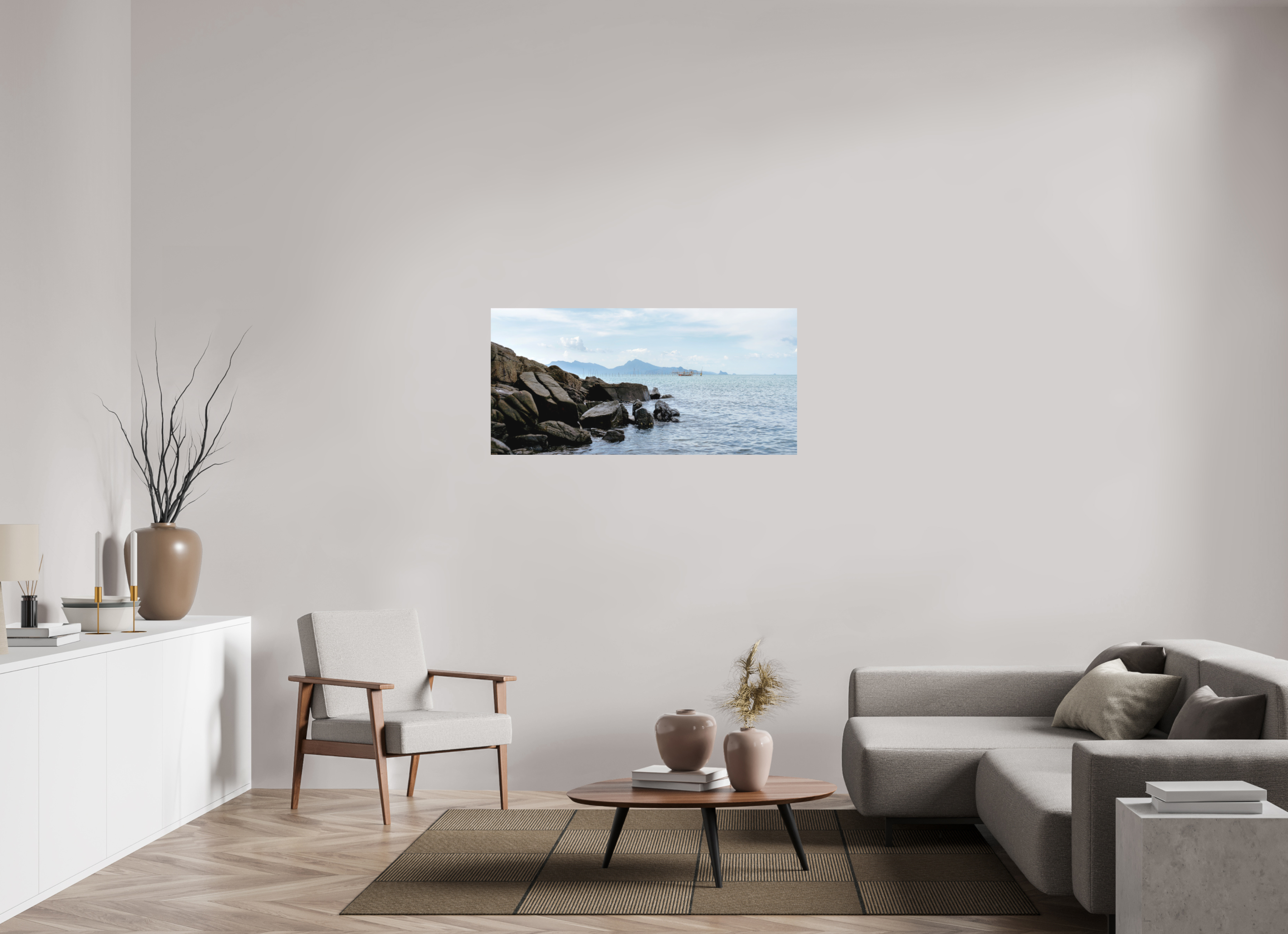 125.3 x 60 cm, Fine Art Print Smooth Black Rocks